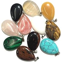 20pcs Natural Stone Pendants,Oval Semi Precious Stone Rose Quzrtz Tiges eye 16X24mm Charms for DIY Bracelet Necklace Jewelry Making Gift 20pcs Random Colors