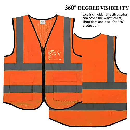 Nrgready Safety Vest, Orange Safety Vest For Men And Women, High Visibility Mesh Safety Reflective Vest With 6 Pockets And Zipper, Meets Ansi/Isea Standards (3X-Large) #TOP1