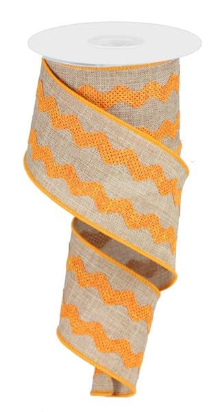 Ricrac Wired Ribbon, Fall, Spring, Light Beige & Orange -2.5 inches X10 Yards (30 feet)