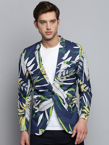 Image of SHOWOFFFF Men Printed Single Breasted Party Blazer | Notched Lapel Full Sleeves Cotton Blazer's for Mens | Slim Fit Regular Length Blazers for Men's