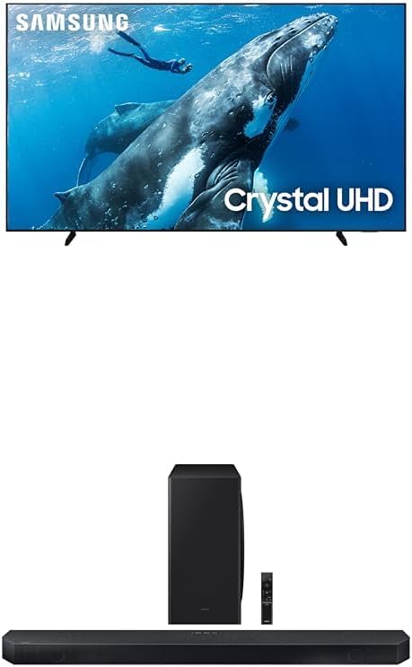 SAMSUNG 98-Inch Class 4K Crystal UHD DU9000 Series HDR Smart TV, Object Tracking Sound Lite (UN98DU9000, 2024 Model) w QS730D 3.1.2ch Soundbar w/Wireless Dolby Atmos Audio, HW-QS730D/ZA