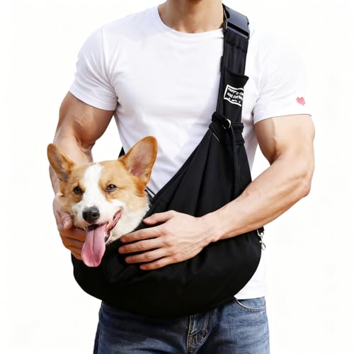 ZQEJEFD Borsa da Viaggio per Cani, Regolabile Borsa da Trasporto per Cani Piccoli, Cross-Body Pet Sling Carrier con Gancio per Cane Gatto Fino a 7.5 KG, per Viaggio, Ciclismo, Passeggiata, Nero