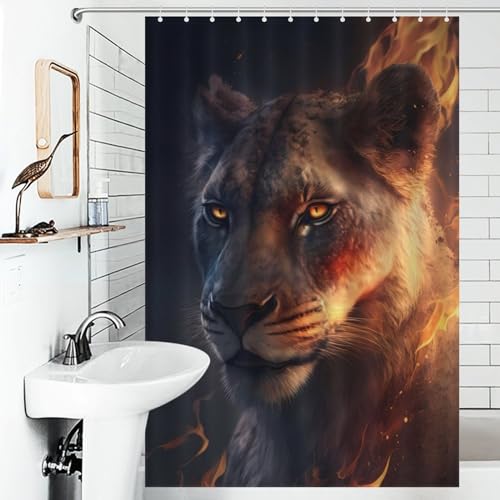 Rideau de douche tissu imperméable lavable séchage rapide 122x183 cm Fire Lion pour salle de bain - 6