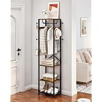 CHOEZON Coat Rack Freestanding, Hall Tree with 3 Storage Shelves, Coat Stand with 16 Hooks and Hanging Rail, Industrial Clothes Stand for Entryway, Hallway, Bedroom, Rustic Brown and Black DTYM18BF
