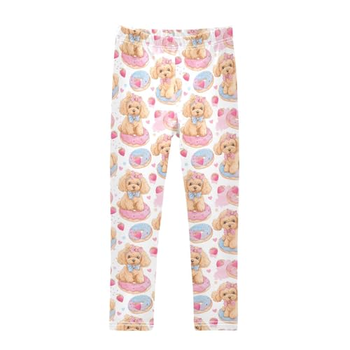 Doughnut Dog Pink Strawberry Girls Leggings Ultra Soft Compression Yoga Gym Pants for Kids 4-10T
