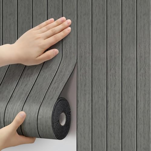 Vervewall Thick Wood Slat Wall Panels, Modern 3D Peel and Stick, 15.75'x118' Self-Adhesive Accent Wall with Sound Dampening for TV Wall and Ceiling, Bedroom, Home Office, Dark Grey, 13 Sq Ft