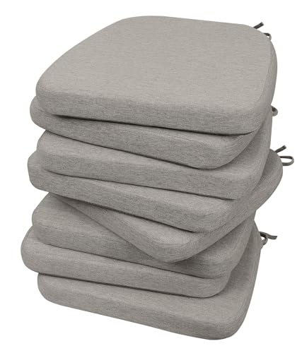 Image of AAAAAcessories D-Shaped Chair Cushions, 2 inch Thick Dining Chair Pads with Ties and Removable, Machine-Washable Cover, 17 inch x 16 inch, Set of 8, Khaki Gray
