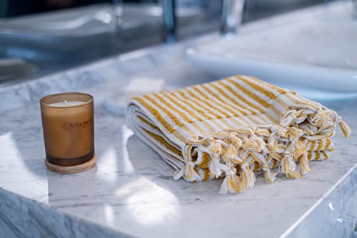 Striped Hand And Bath Towels For Bathroom | Set Of 2 Hand Towels | Organic Turkish Cotton | Large Soft Plush Fluffy Absorbent Ribbed Bath Towels (Hand Towel Set, Mustard) #TOP4