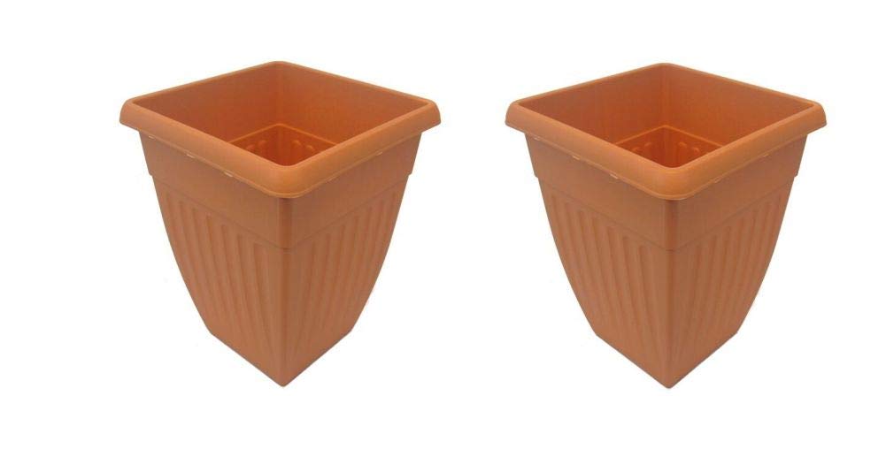 Dtkh Terracotta 2 X Whitefurze 42Cm Tall Square Planter, Plant Pot, Garden, Plants