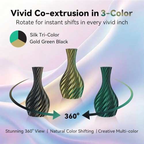 Image of Kingroon PLA Filament, Multicolor Silk PLA Filament, Tri Color 3D Printer Filament, 1.75 mm, Dimensional Accuracy + /- 0.03 mm, 1kg Spool(2.2lbs), Black Green Gold