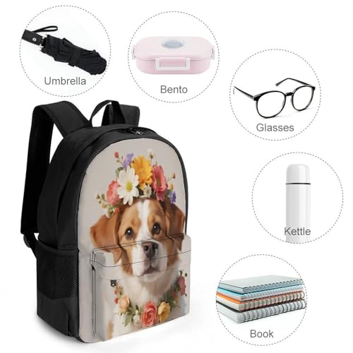 Casual Daypack Multipurpose Anti-Theft Large Capacity Carry On Bag - French Bulldog Head With Flowers Casual Daypack Climbing Shoulder Bag With Padded Straps4
