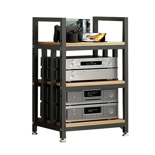 HOFSSI 3 Tier Audio Stand Media Player Stand Adjustable Open Storage Rack Floor-Standing Multi-Function Shelf Cabinet?for Living, Gaming, Recording Room 50x40x70cm (Color : Black)