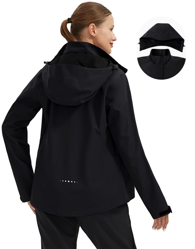 Pioneer Camp Regenjacke Damen Wasserdicht Atmungsaktiv Windjacke für Frauen Leicht Wanderjacke Outdoor Jacken mit Abnehmbarer Kapuze Schwarz L