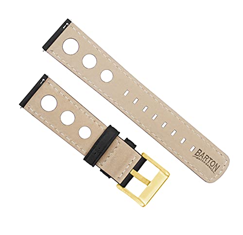 Image of 20mm Black - BARTON Rally Horween Leather Gold Buckle Watch Bands - Quick Release - Choose Strap Color & Width