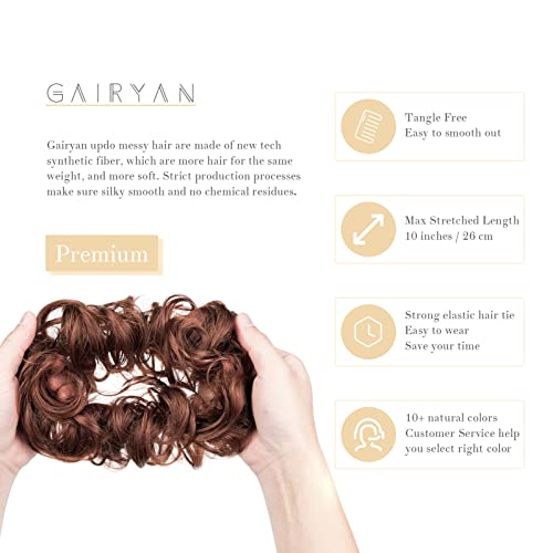 Gairyan Hair Scrunchies Hair Bun Hair Extensions Messy Bun Tousled Updo Curly Donut Hair Chignon Wavy Ponytail Hair Pieces for Women 40g (Auburn) - Image 3