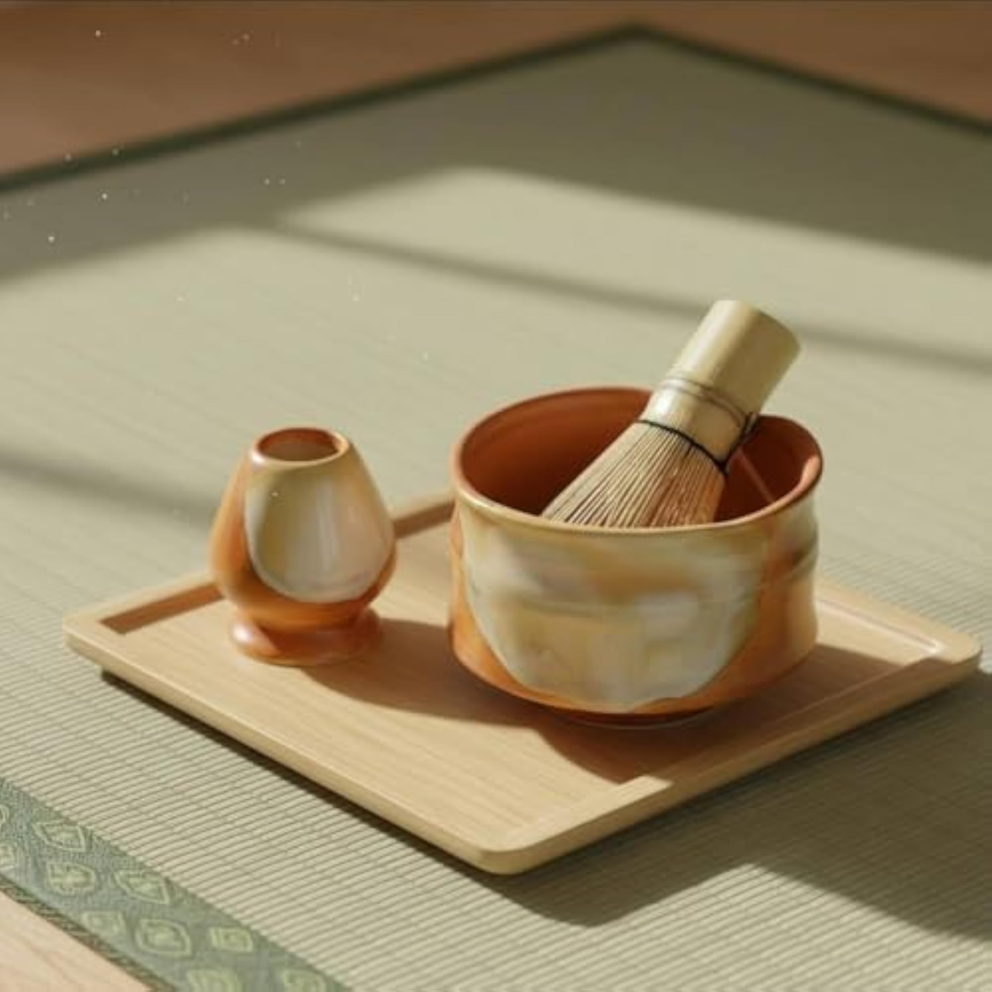 3pc Handmade Ceramics Matcha Bowl Whisk and Holder Set