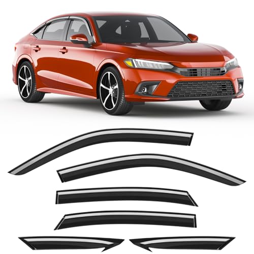 Image of 6-PCS Extra-Thick Rain Guards Fit for Honda Civic Sedan 2022-2026 Extra Durable Tape-on Window Rain Guard Window Deflectors Vent Shades Window Visor Vent Visors Exterior