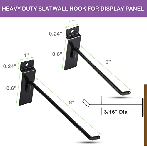 42Pcs Black Slatwall Hook (21 Each 6" And 8"), Heavy Duty Slatwall Hooks & Hangers, 3/16" Dia Panel Display Hook For Commercial Retail And Exhibition, Metal Slatwall Panel Hook For Garage Gadget Store #TOP1
