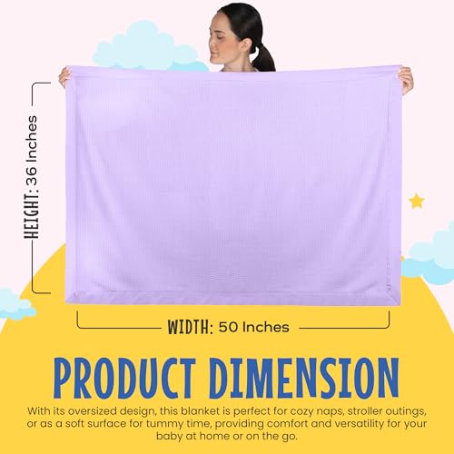 Image of Waffle Crib Baby Blanket - Soft Thermal Nylon-Trimmed Nursery Throw with Silky Texture, Cozy Waffle Design for Girls or Boys, Ideal for Gifting and Baby Showers (Lavender, 36x50 Inches)