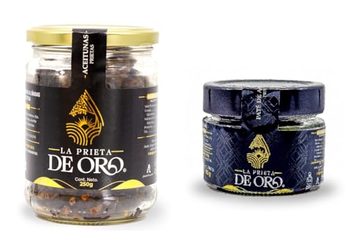 LA PRIETA DE ORO Aceitunas Deshidratadas + Paté Variedad Manzanilla Fina Sevillana Negra 100% Natural Artesana Fuente de Ácidos Grasos Omega 3 Omega 6 Libre Alérgenos Conservantes Colorantes PACK(2)