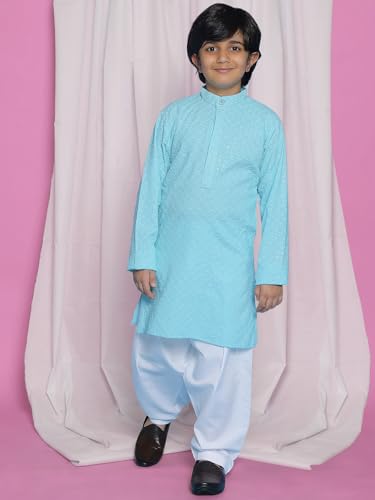 Image of AJ DEZINES Kids Kurta Pajama Set For Boys | Embroidery Chikankari Kurta Set | Traditional & Festive Outfit | Cotton Stylish Boys Kurta Pyjama | Perfect For Festivals Wedding & Family Function