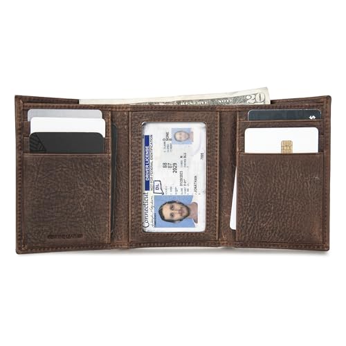 Lucky Brand Men's Trifold Wallet Id Window Card Slots Leather Organization Durable Stylish, Double Stitched-Brown, Tri-Fold4