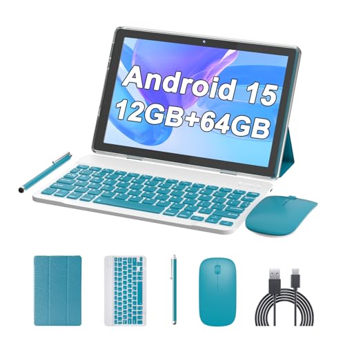 Image of ATOZEE 10 Inch Tablet Android 15 Tablets 2 in 1 Tablet with Keyboard 12GB RAM+64GB ROM(Supports 1TB Expansion) Tableta 2MP+8MP Camera 6000mAh Battery Mouse /Case /Stylus 5G WiFi-6 10.1 inch Android Tablets
