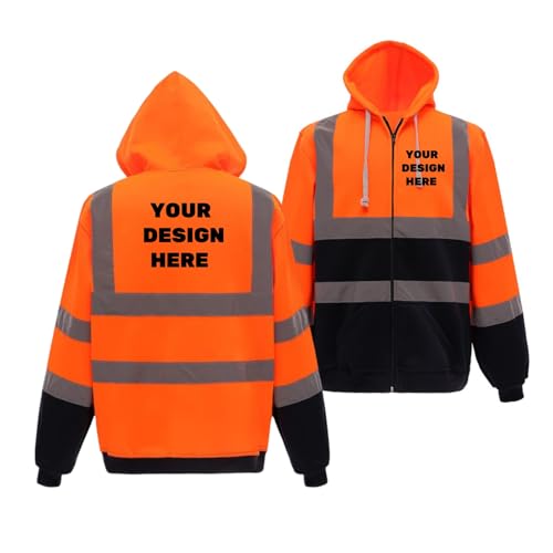 BIJUNDENG Custom Hi Vis Safety Hoodie Jacket Reflective Fleece Full Zip Hoodies Construction Work Jacket