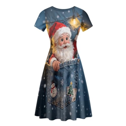 Image of Irisjudy T Shirt Dress for Women Short Sleeve Girls Short Sleeve Dress Plus Size, O Neck Knee Length Midi Dress for Ladies