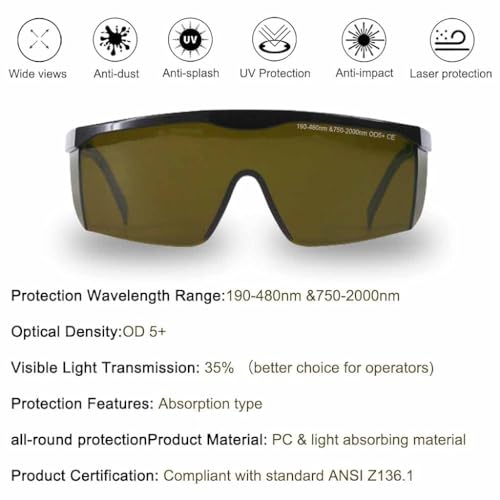 Image of Serplex Laser Safety Glasses, IPL 190-480nm / 750-2000nm Laser Goggles IPL Eye Protection Goggles For Beauty Machine, Electric Hair Remover, With Wipe Cloth & Glasses Box, Green