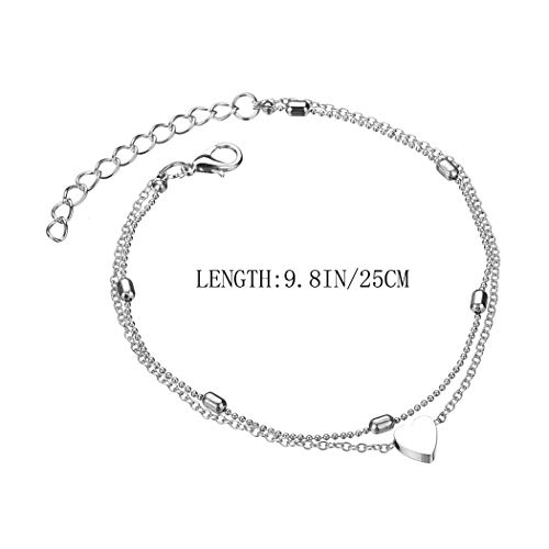 Artmiss Layered Anklets Women Heart Silver Ankle Bracelet Charm Beaded Dainty Foot Jewelry For Women And Teen Girls Summer Barefoot Beach Anklet #TOP1