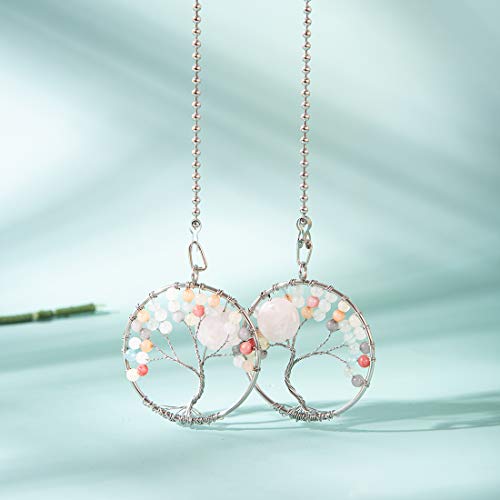 Image of LONGSHENG Colorful Beads Tree of Life Fan Pull Chain Fan Light Replacement Extender Pull Chain, Pack of 2