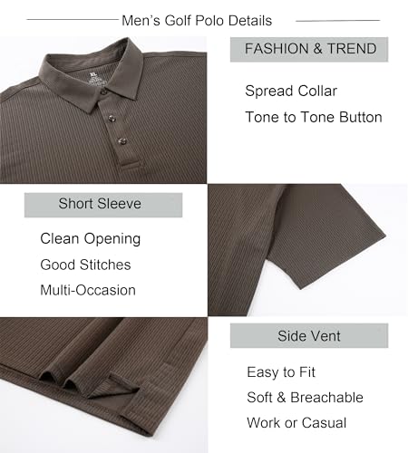 Alex Vando Mens Bubble Jacquard Polo Shirt Super Stretch Short Sleeve Polo Shirts for Men
