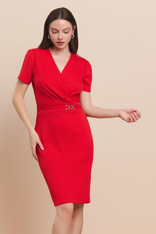 Wrapped Front Gold Buckle Trim Pencil mini Dress4