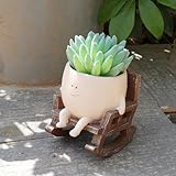 Smily Face Planter Pot Cute Resin Flower Head Planters for Indoor Outdoor Unique Sit Rocking Chair Succulent Pots Father Mother Gift and Appreciation Christmas with Drainage Hole (Small)