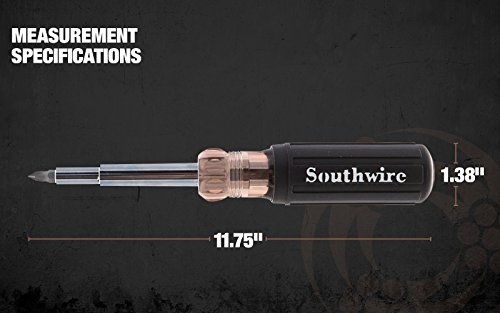 Image of Southwire 59723940 12-In-1 Multi-Bit Screwdriver; Interchangeable Bits; Comfort Grip Handle; hex 1 /4 inch; 5 /16 inch; 3 /8 inch; Phillips #1;2;3; slotted SL4-5;SL6-8;sl8-10; and square #1;2