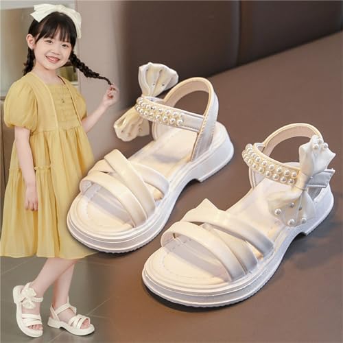 Kids Girls Open Toe Thick Soled Pearl Sandals Bowknot Beach Casual Soft Anti Slip High Top Princess Dress Shoes2
