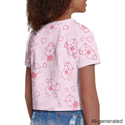 Image of Cute Crop Tops for Girls Short Sleeve Summer T Shirts Fashion Graphic Tees Crew Neck Pullover Tee 5-14 Years