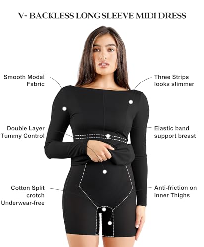 Popilush Shapewear Cocktail Dress Backless Shaper Dress with Built in Shapewear Long Sleeve Cocktail Dresses for Women2