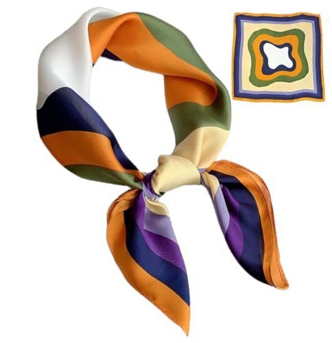 GIMIRO Foulard Carré en Soie Satinée, Motif Géométrique Orange, Vert et Violet, 70 x 70 cm, Style Élégant, Cravate, Bandana, Zfx714-1