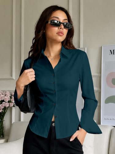 Image of JANIX Women's Solid Shirt | Full Sleeve Button Down Collared Shirt | Regular Fit Casual Formal Office Wear Western Top
