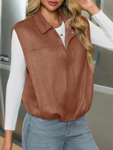 Tankaneo Womens Faux Suede Vest Lapel Sleeveless Casual Cropped Jacket Trendy Streetwear Outerwear3