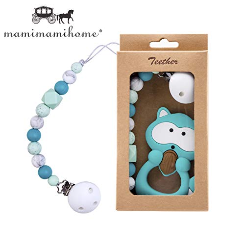 Mamimami Home Bebé de Silicona Mapache BPA Libre Chupete Chupete Chupete Cadena Titulares de Silicona Dummy Clip Granos Masticables Dentición Juguete Ducha Regalo