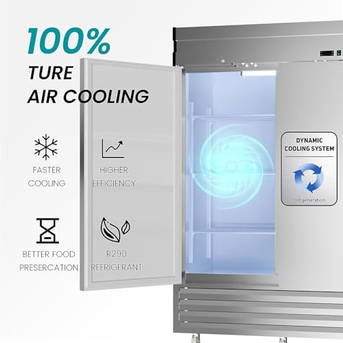 Image of 54 inch Upright Commercial Freezer with 2 Solid Door, -10℉ ~ 10℉, 49 Cu.Ft Stainless Steel Reach-in Freezer,Fan Cooling Freezer with 3 Wheels for Restaurant Bar Garage, ETL and DOE Approved