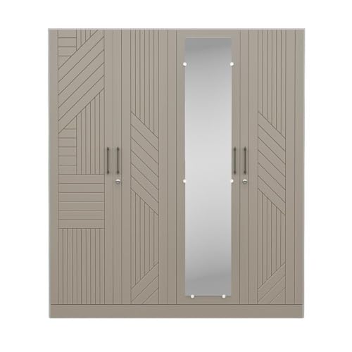 Image of Wakefit Tyrian Plus 4 Door with 4 Shelves 2 Drawers 2 Hanging Areas 1 Mirror SH2-Carcass: Pumic Grey Shutter: Creamy Brown