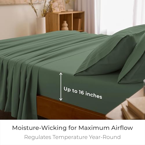Image of Mellanni King Sheets Set - 4 PC Iconic Collection Bedding | Hotel Luxury, Extra Soft, Cooling Bed Sheets - Wrinkle, Fade, Stain Resistant (King, Sage)