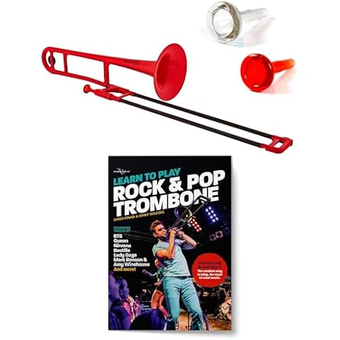 Plastic pBone Trombone (Red) and Trombone Book for Beginner, Carrying Bag included, Durable ABS Construction, Authentic Sound for Students, Learn to Play Rock & Pop, Tips, Exercises and Tracks Cover