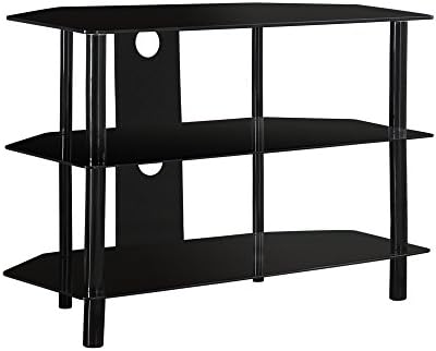 Monarch Specialties Black Metal TV Stand with Tempered Black Glass, 36-Inch