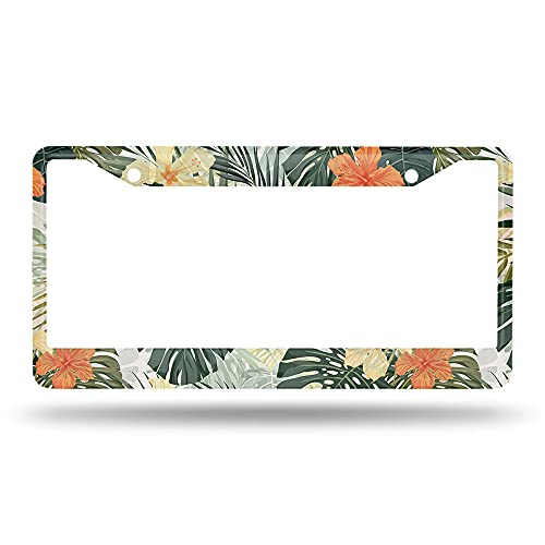 Beabes Hawaiian License Plate Frame Retro Tropical Car Frames, License Plates Holder， Leaves Hibiscus Flowers License Plate Cover Aluminum Metal Frames For Women Men Auto Decoration #TOP1