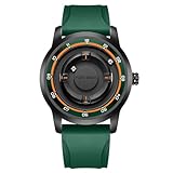 BRTOVLLE Innovative Black Technology Magnetic levitation Pointer Cool Men's Watch 30 Meter Waterproof Non Watch Mirror (Black Green (Silicone)